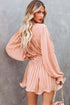 Pleated Ruffled Tie Waist Buttons V Neck Romper